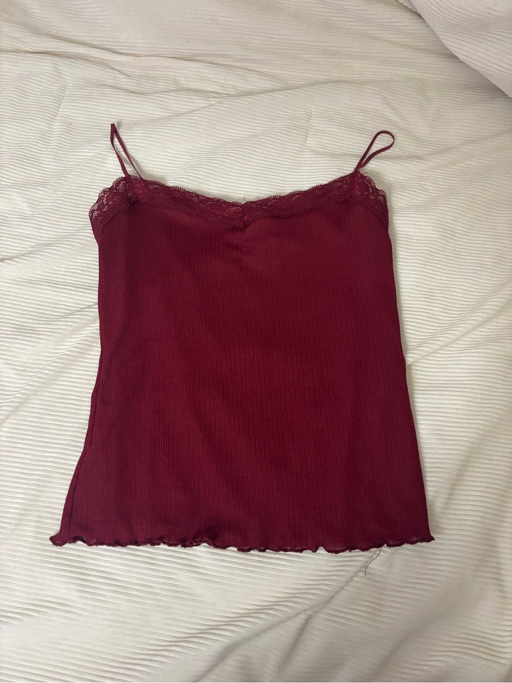 Express Ribbed Lace-Trim Camisole - Wine